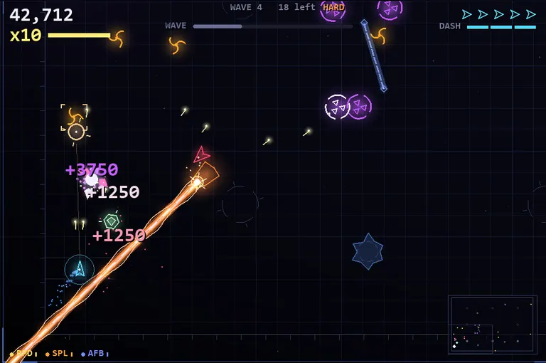 A mid-run wave, looping: the cast arriving, the ship weaving and firing, kills popping.